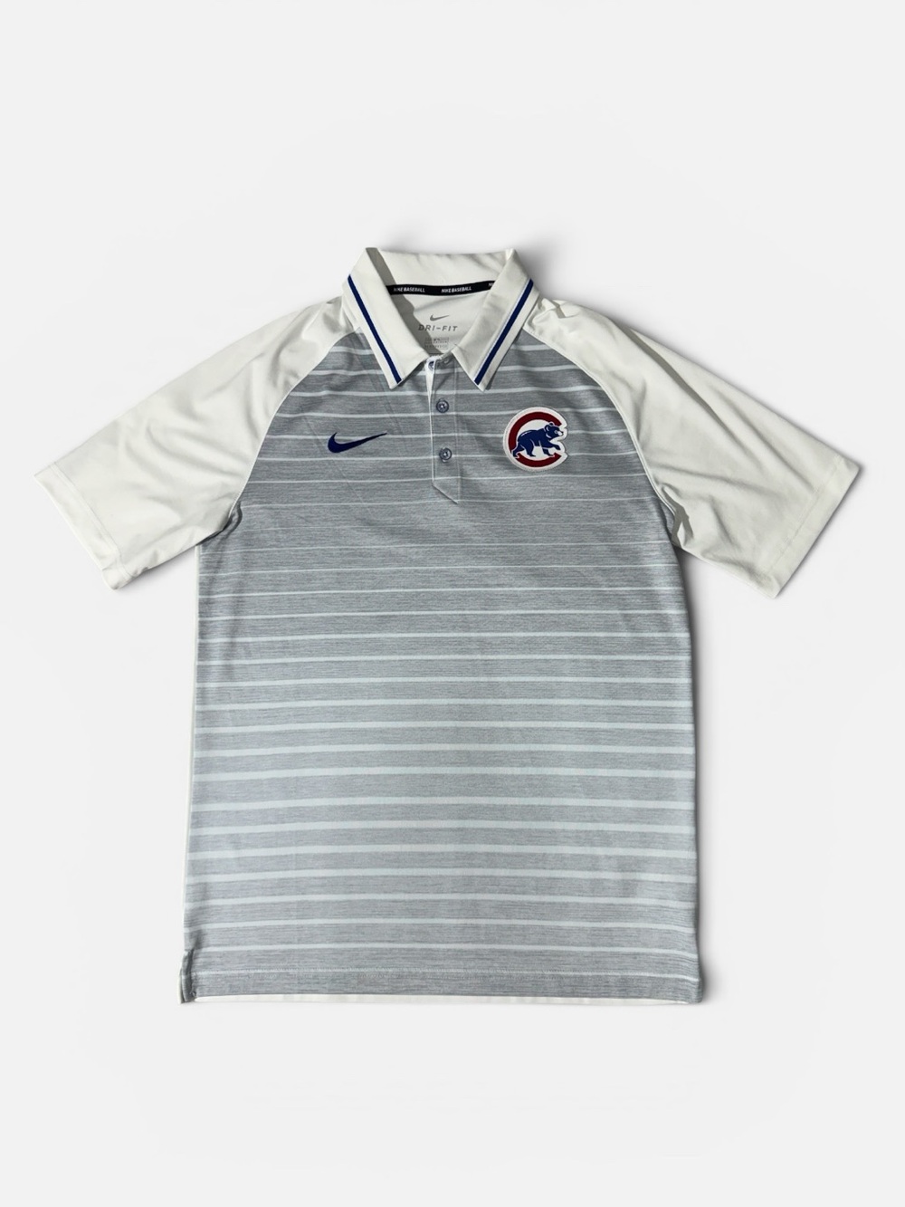 Nike mens M Medium gray white Chicago Cubs MLB baseball polo golf shirt EUC